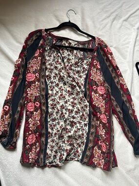 Lucky brand Boho Peasant Blouse - Burgundy floral